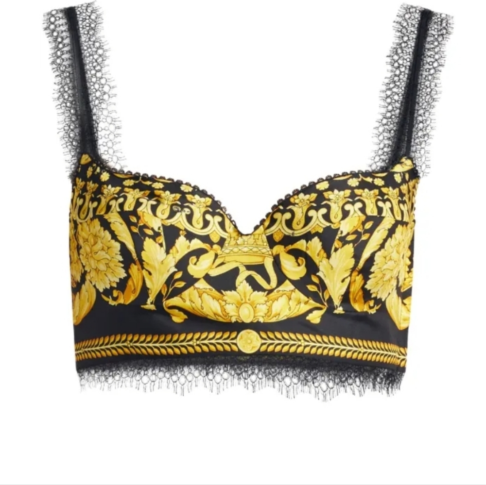 Versace Black and Gold Lace Trim Top